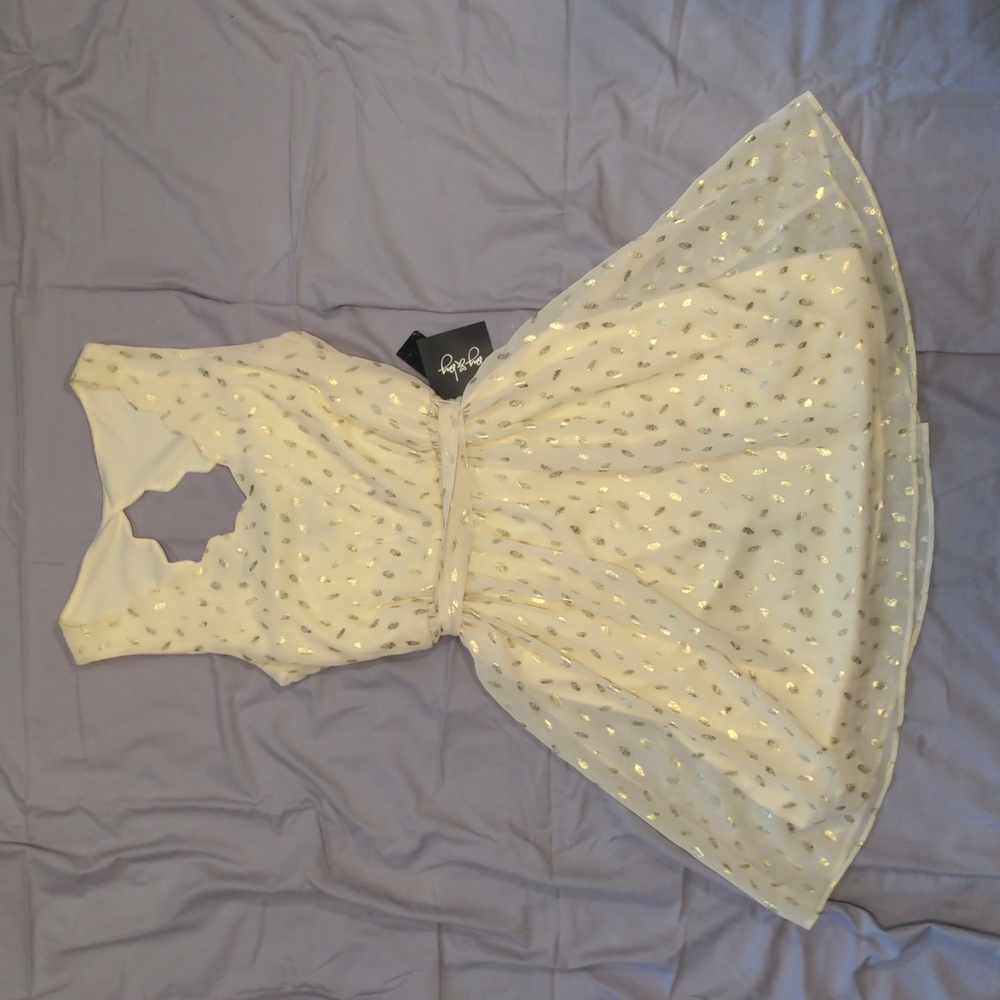 NWT, By & By, Cream Sleeveless Dress with Gold Accents